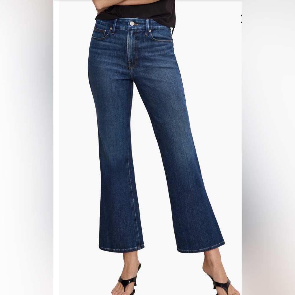 Good American High Waist Soft-Tech Good Crop Bootcut Jeans Stretch Denim